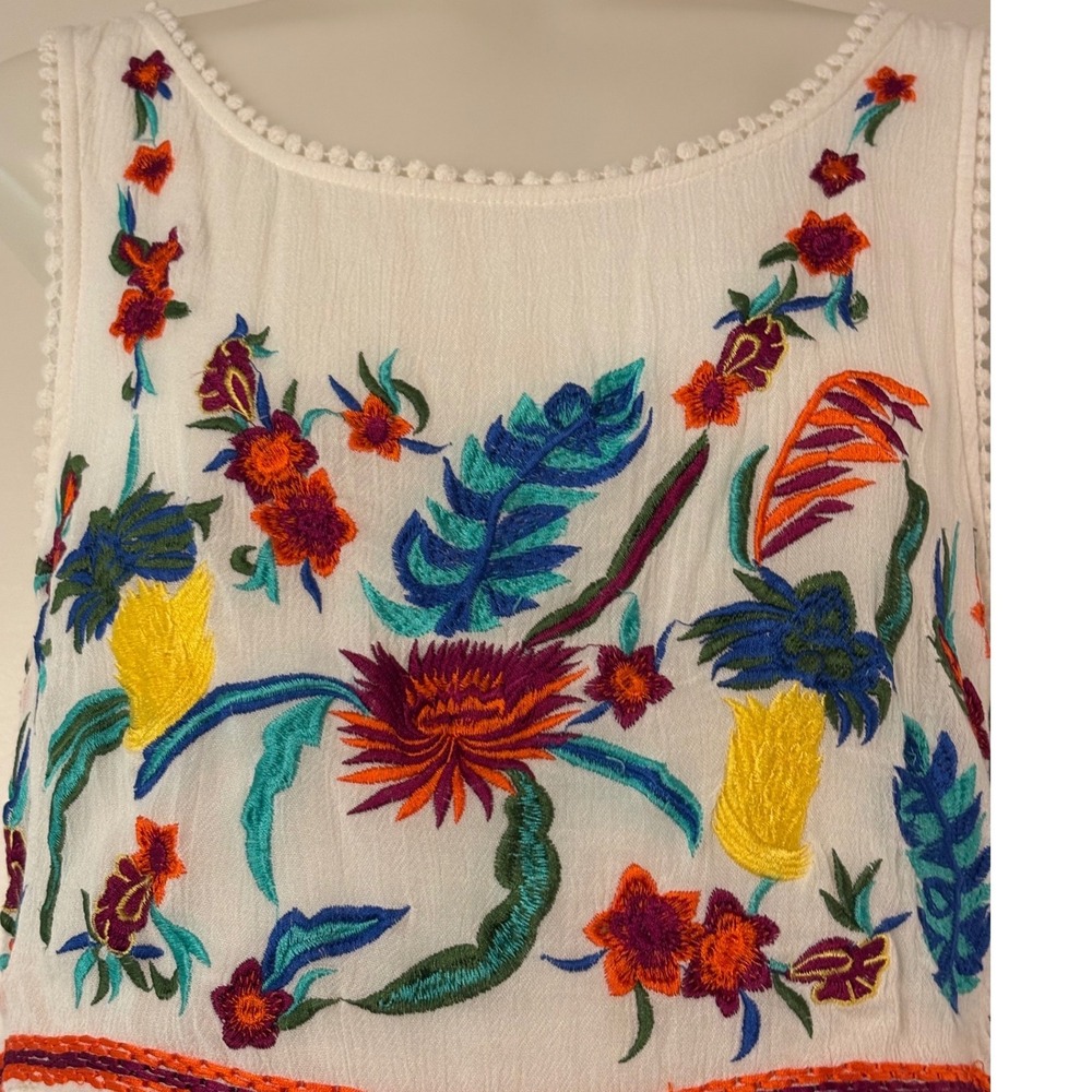 Mirror Image Tiered Dress Women L White Floral Embroidered Boho Excellent Chic!